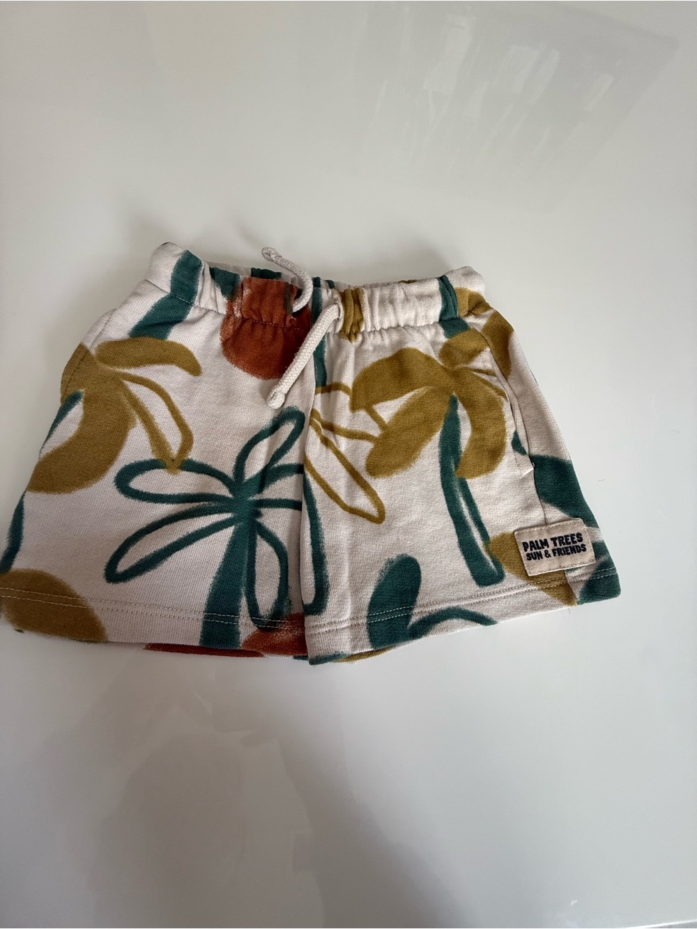 Zara Kids Palm Print Shorts - Cream, Green, Mustard